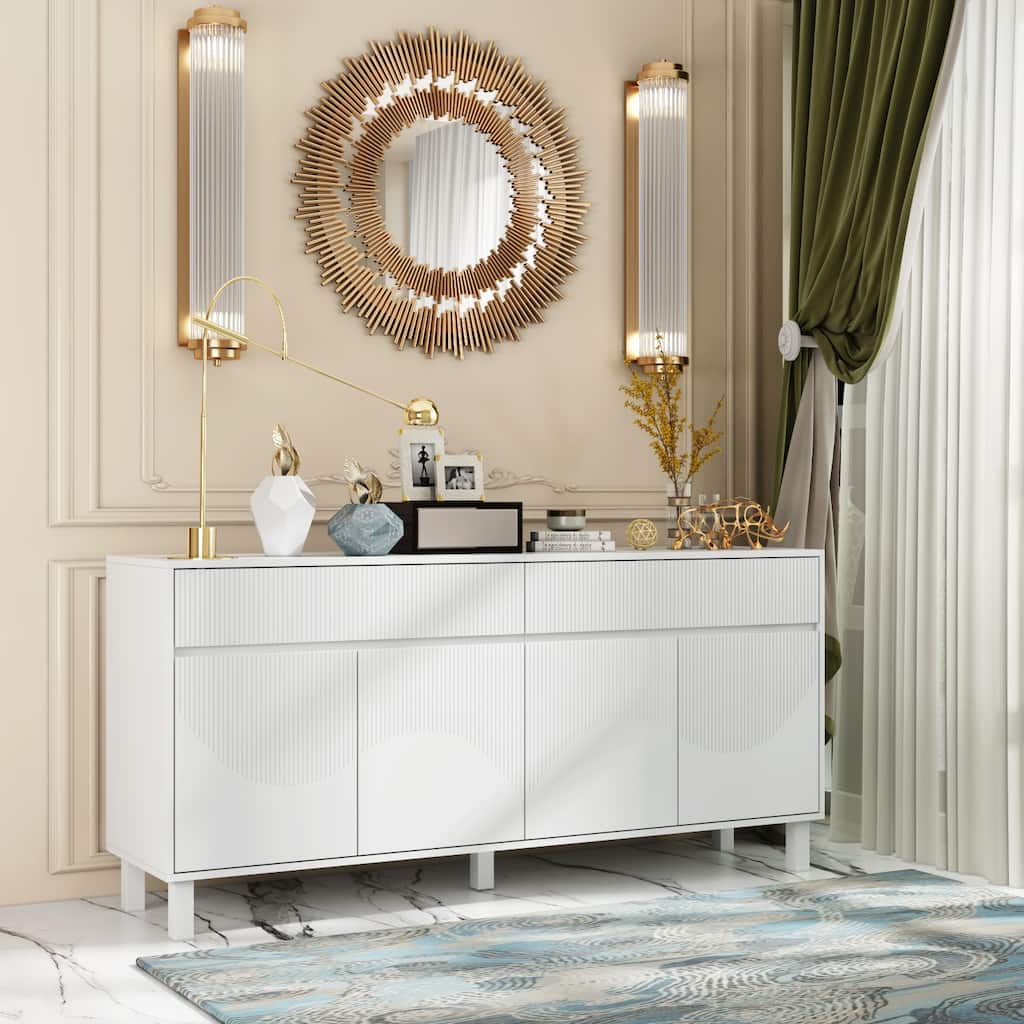 Buffet Storage Cabinet with Pine Leg and Adjustable Interior Sideboard - 63"