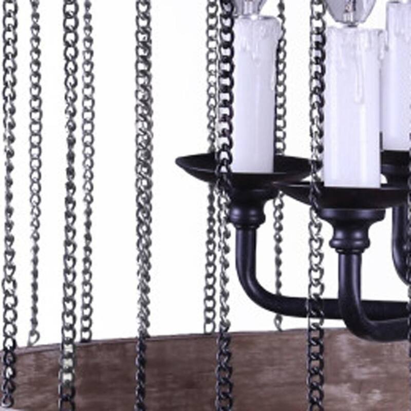 HomeRoots Black And Natural Wood and Metal Cylinder Six Light Dimmable Chandelier - 26.00' X '23.00' X '26.00