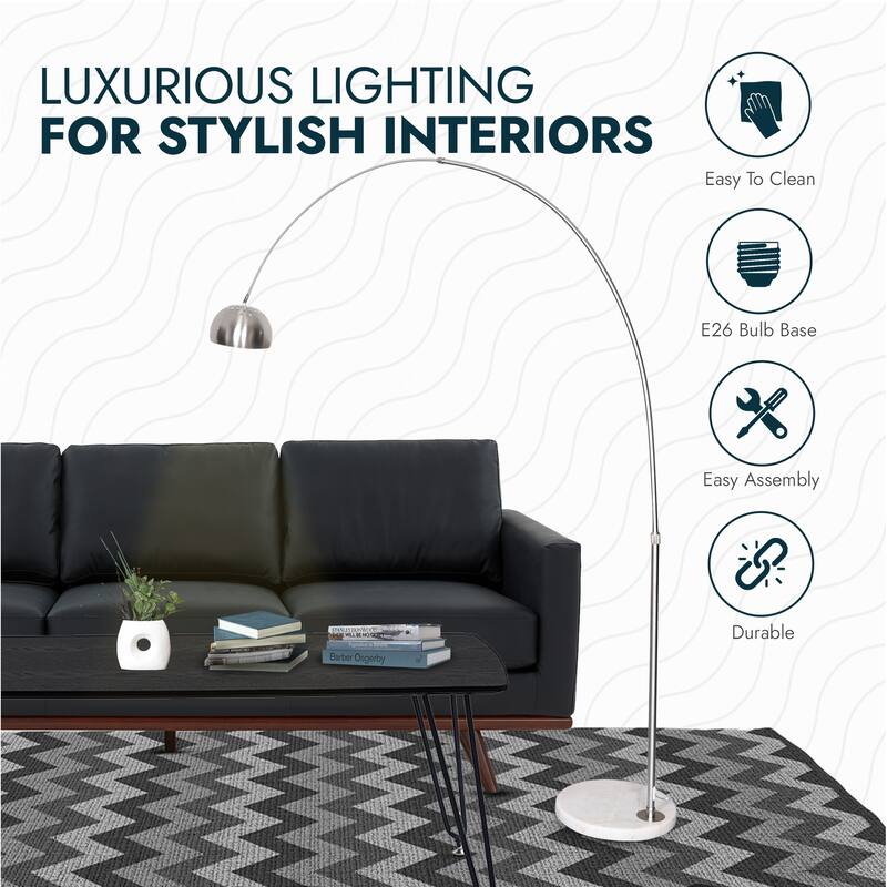 Floor Lamp with White Marble Base and Metal Lamp Shade Arco Collection - 76"
