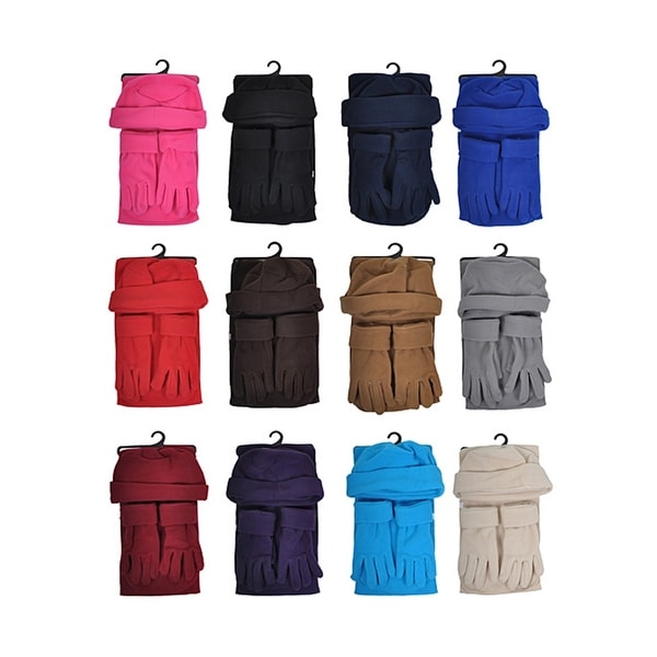 Women's Solid Polyester Fleece 3-Piece gloves scarf Hat Winter Set. Opens flyout.