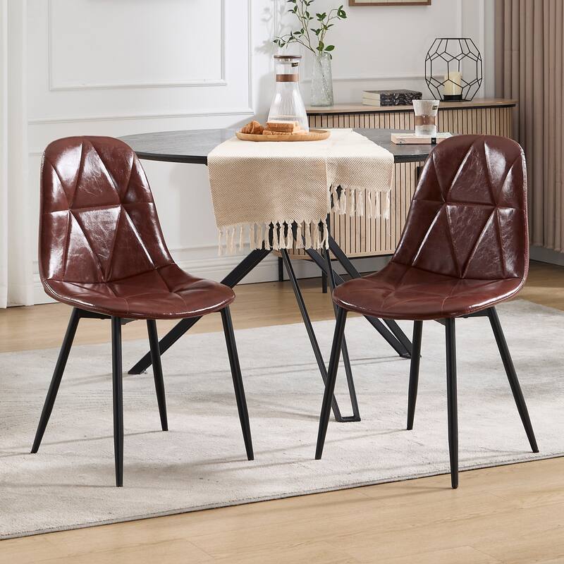 2 Piece Kitchen Dining Chairs with Upholstered Cushions, Metal Legs, High Backrest for Dining Room Kitchen Living Room Bedroom - Brown