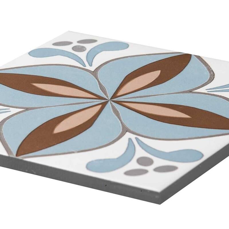 Petals 8.7x8.7 Blue/ Beige Matte Porcelain Encaustic Tile - Floor & Wall