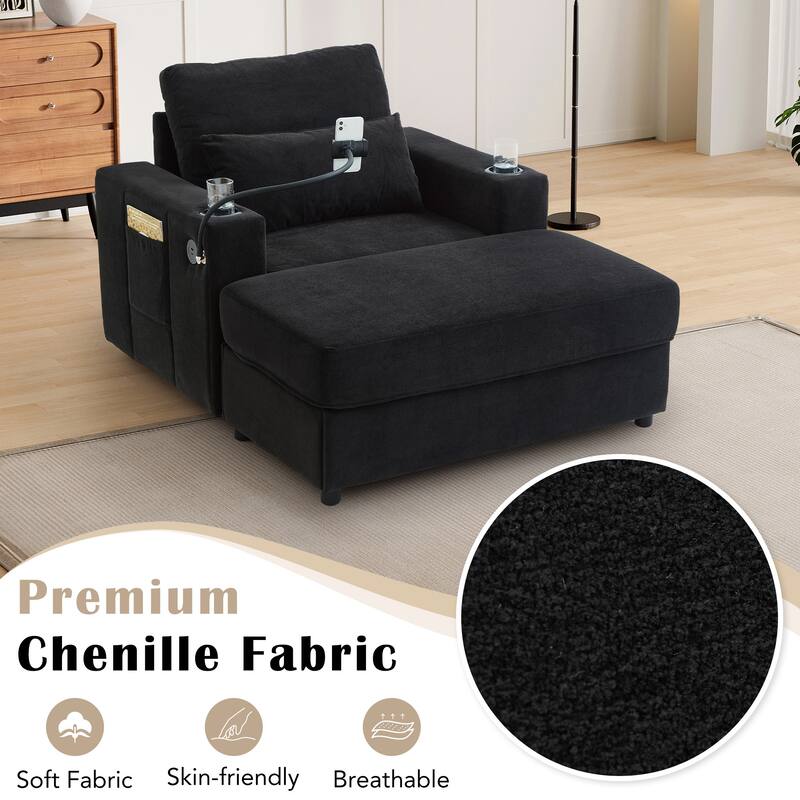 Modern Multifunctional Armchair Chaise Lounge with Movable Ottoman by Harper&Bright Designs