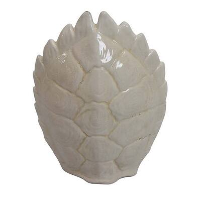 Gesy Flower Vase, Turtle Shell Carvings, Gloss White Ceramic 18 Inch