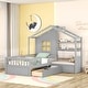 preview thumbnail 10 of 16, Wooden House Bed with Linen Upholstered Sofa, Storage Bed Frame with 2 Drawers, Shelves for Kids, Boys, Girls Gray - Twin