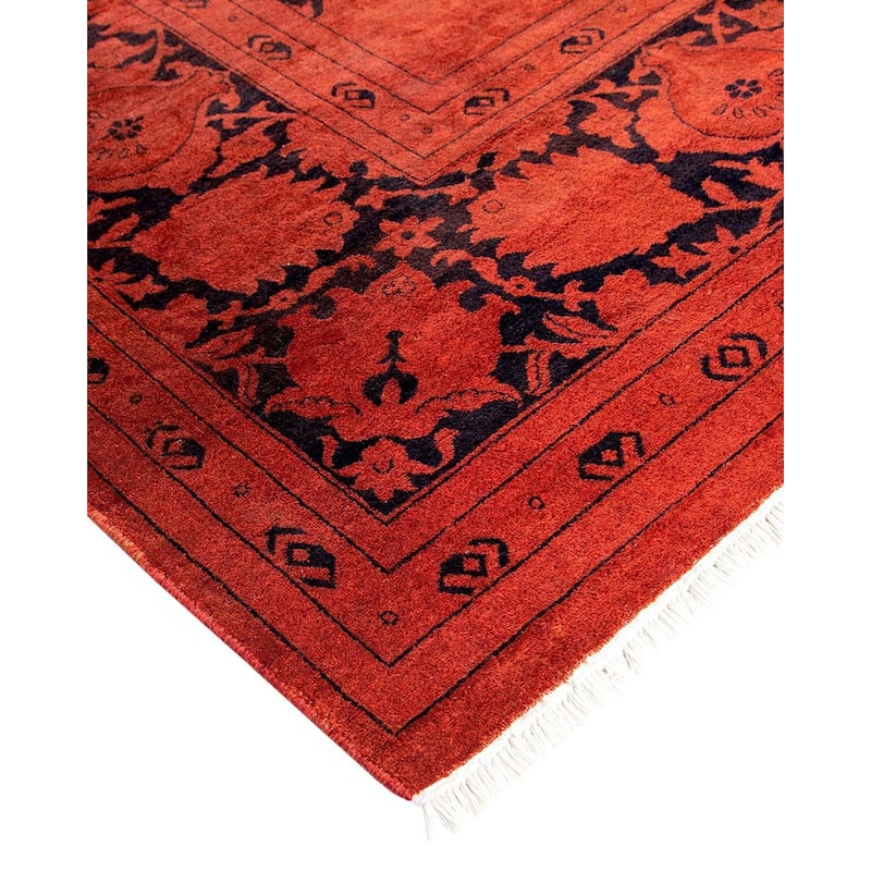 Overton Hand Knotted Wool Vintage Inspired Modern Contemporary Overdyed Red Area Rug - 9' 1" x 12' 2"
