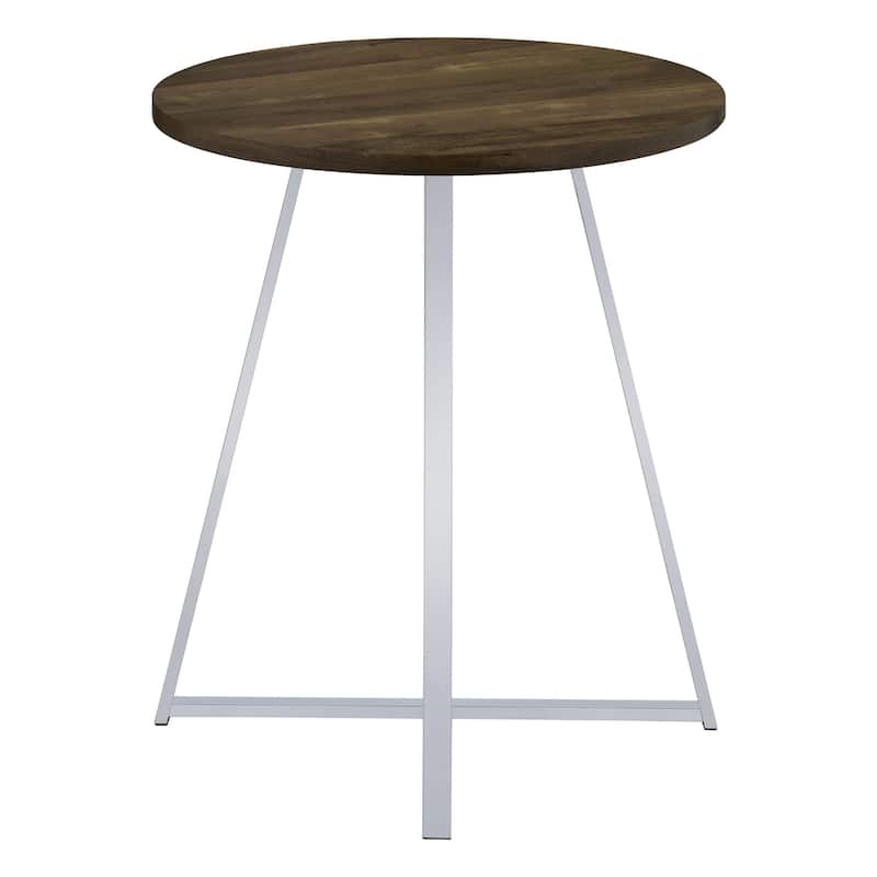 43 Inch Tall Modern Bar Table, Brown Round Top, Polished Chrome Flared Legs