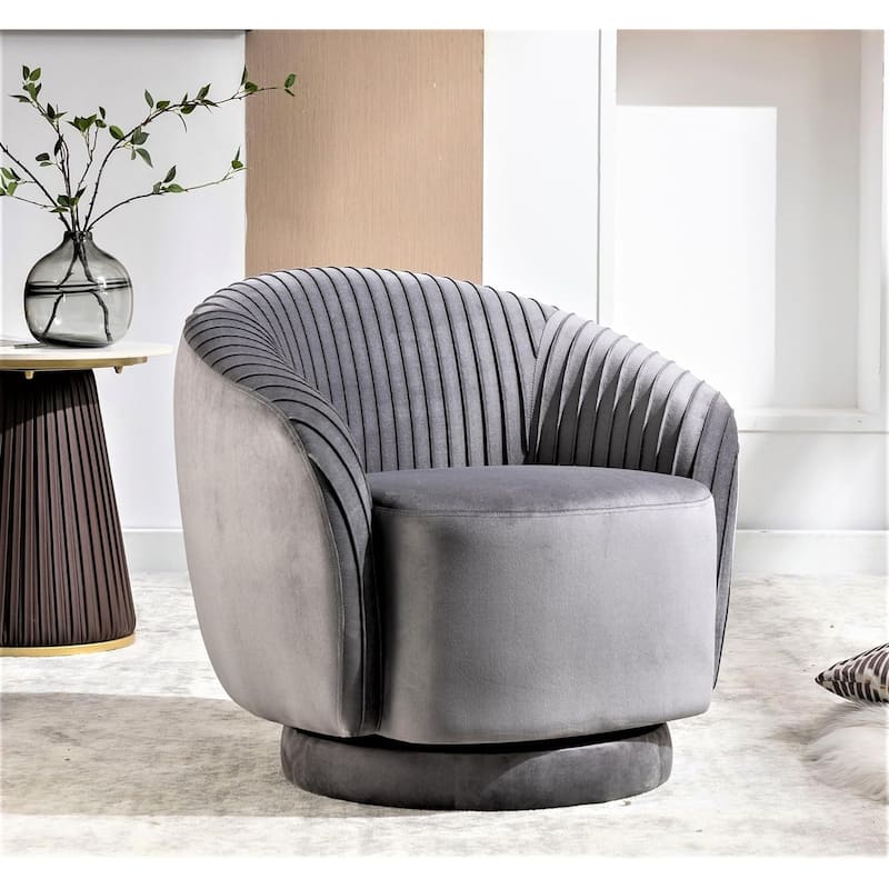 Modern Barrel Swivel Chair with Plush Velvet Upholstery and Smooth 360° Rotation Round Accent One-Seater Sofa - Grey