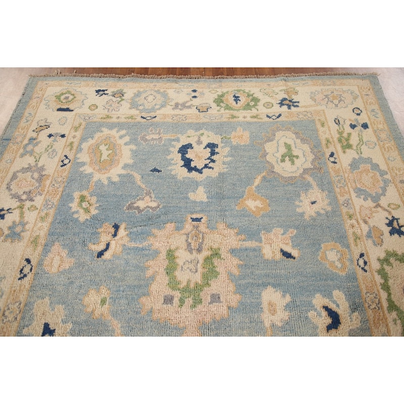 Blue Oushak Turkish Area Rug Hand-knotted Wool Carpet - 6'5"x 9'1"