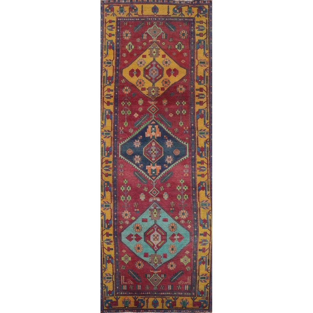 Hand Knotted Oriental 100% Wool Carpet Traditional Tribal Red Tabriz Runner Rug - 11' 6'' X 3' 8''