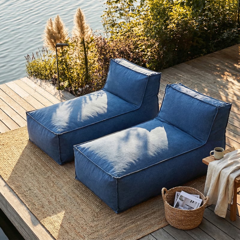 Christopher Knight Home - Artemisia Outdoor Foam Bean Bag Lounge Chair (Set of 2) - Navy Blue