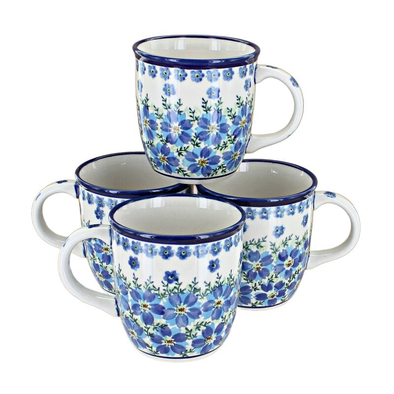 Blue Rose Polish Pottery 1800 Zaklady 4PC Mug Set