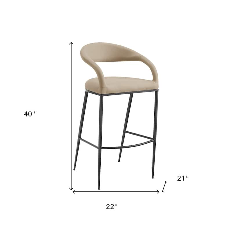 HomeRoots 30" Beige and Black Faux Leather and Iron Low Back Bar Height Bar Chair