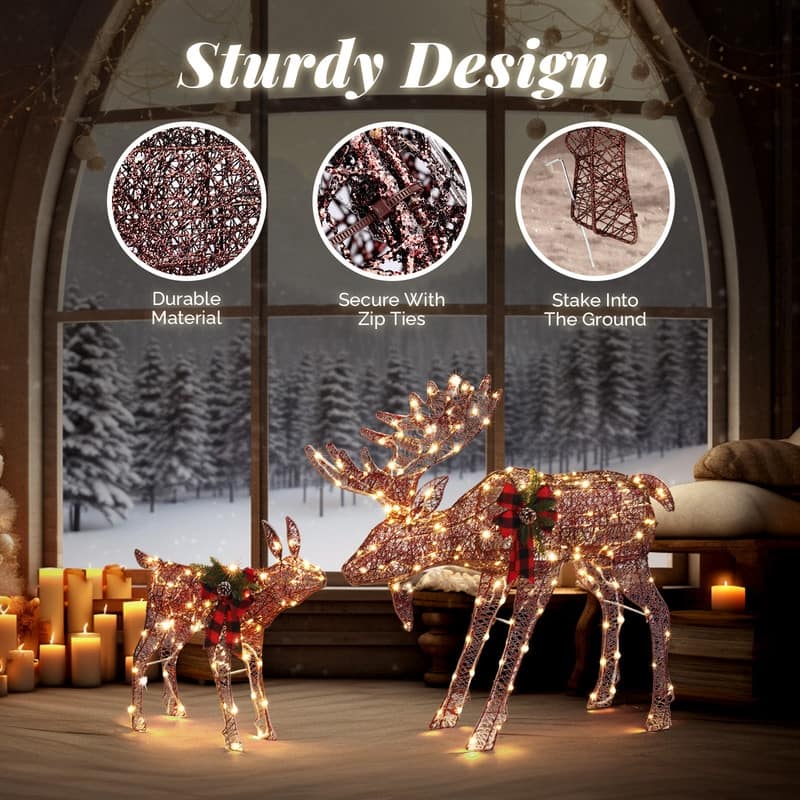 2pcs Golden LED Light Moose Family Decoration