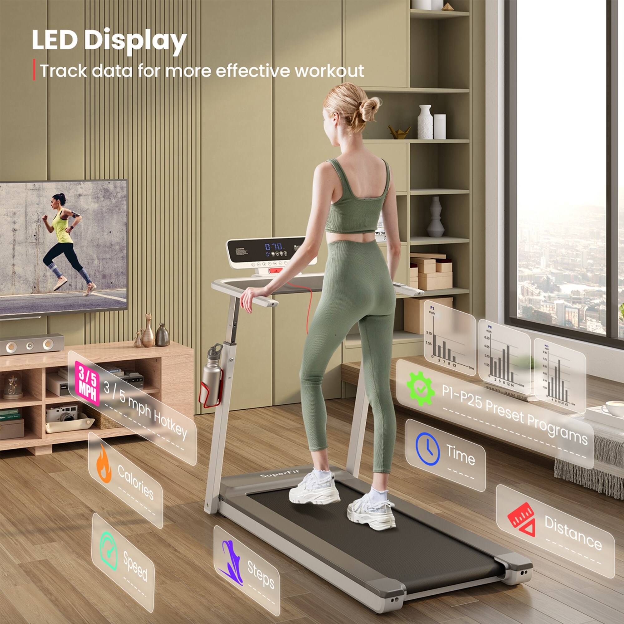 Superfit 3HP Running Machine Folding Treadmill Adjustable Height