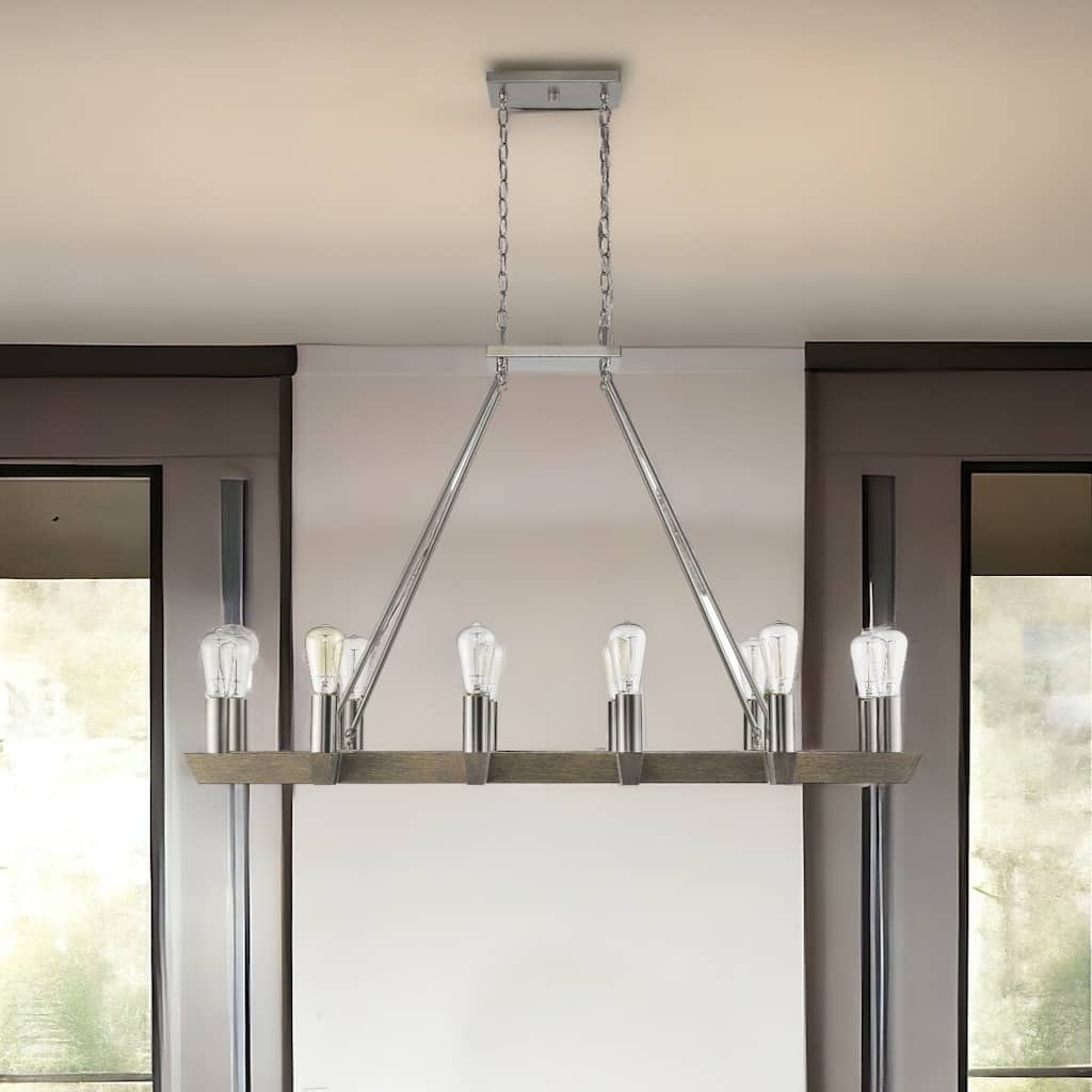 HomeRoots Silver Kitchen Island Twelve Light Metal Dimmable Chandelier - 48' X '30.5' X '24