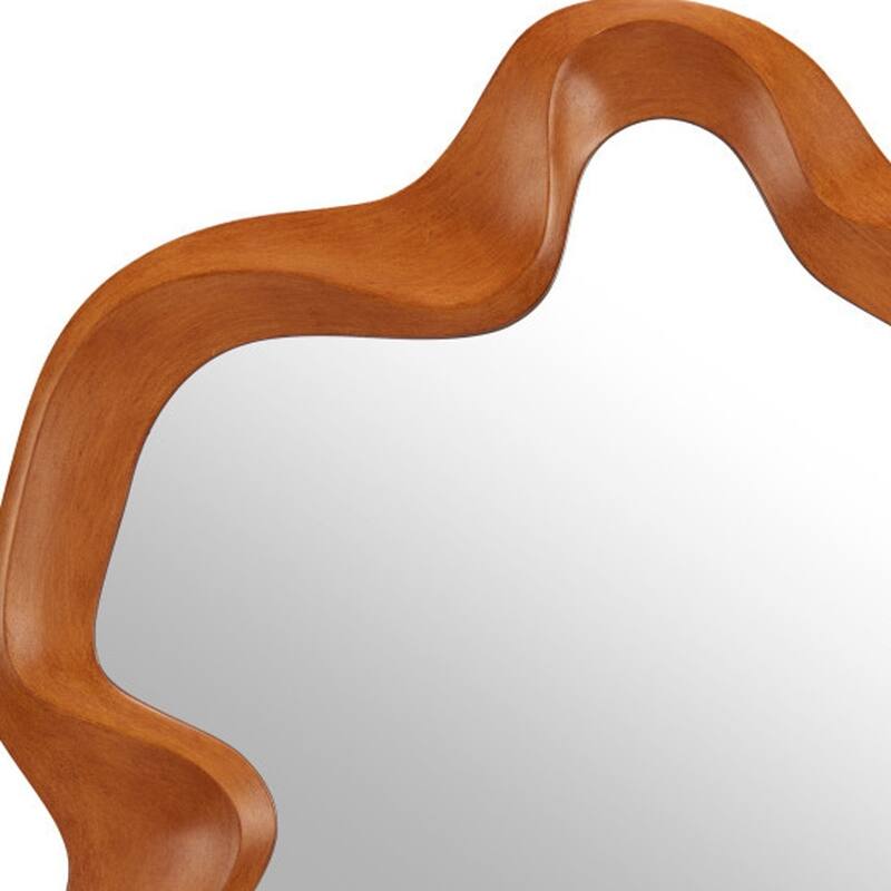 HomeRoots 35" Brown Solid Wood Abstract Geometric Framed Accent Mirror - 26.00 in. x 34.80 in. x 2.00 in.