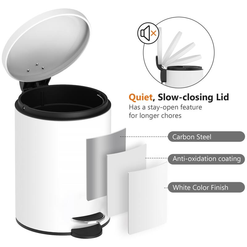 Innovaze 3.2 Gal./12-Liter and 0.8 Gal./3 Liter Stylish Round White Metal Step-on Trash Can Set
