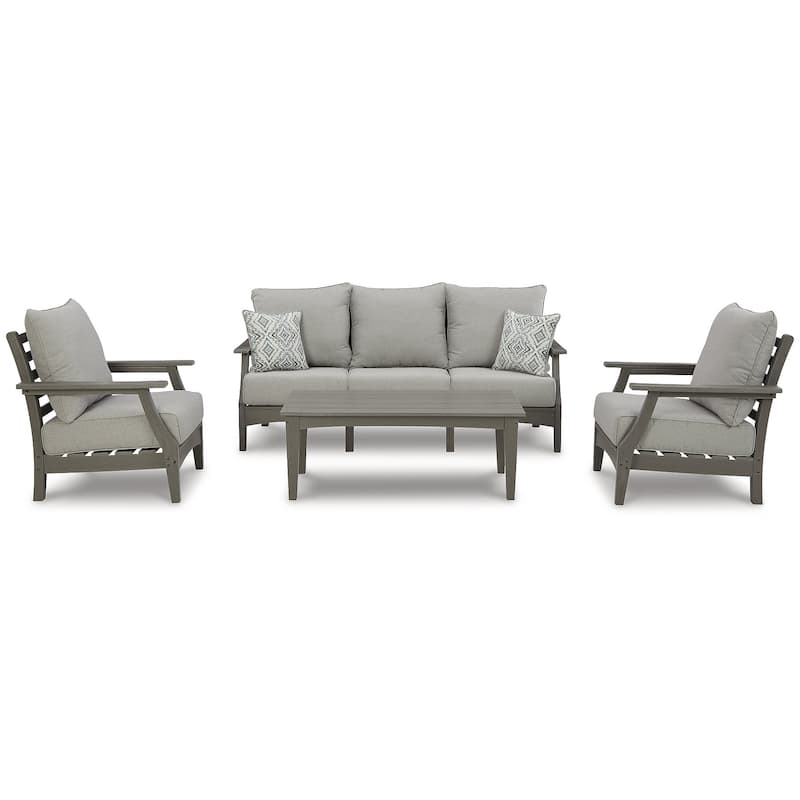 Signature Design by Ashley Visola Gray 4-Piece Outdoor Sofa Conversation Set - 80"W x 33"D x 37"H