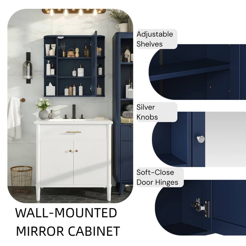 Christopher Knight Home - Modern Wall Mounted Medicine Cabinet with Mirror and Adjustable Shelves