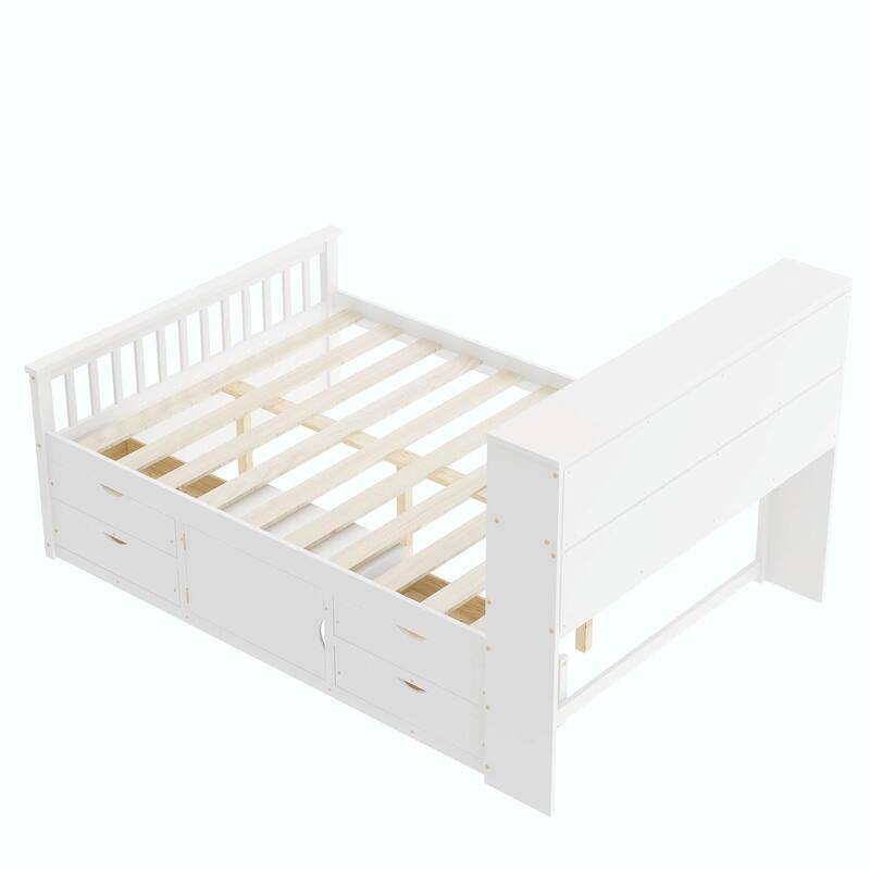 Captain Platform Bed Frame with Storage Bookcases, Shelves & Four Drawers