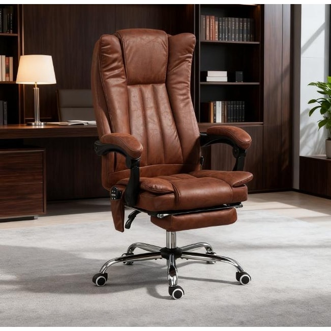 Massage Office Chair , Reclining Computer Chair with Adjustable Height and Footrest, Brown