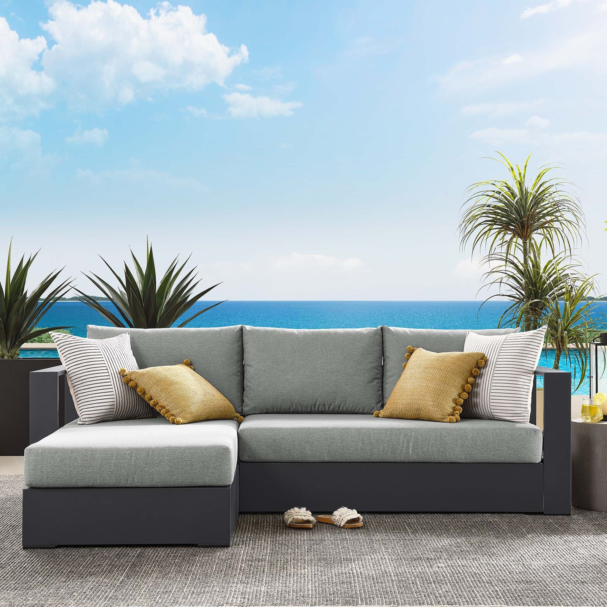 Tahoe Patio Aluminum 2-Piece Left-Facing Chaise Sectional Sofa Set