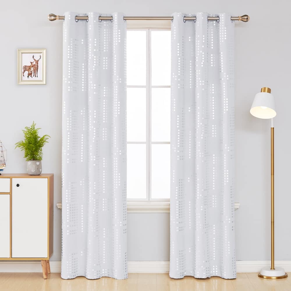 Room Darkening Silver Foil Pattern Grommet Curtains 2 Panels
