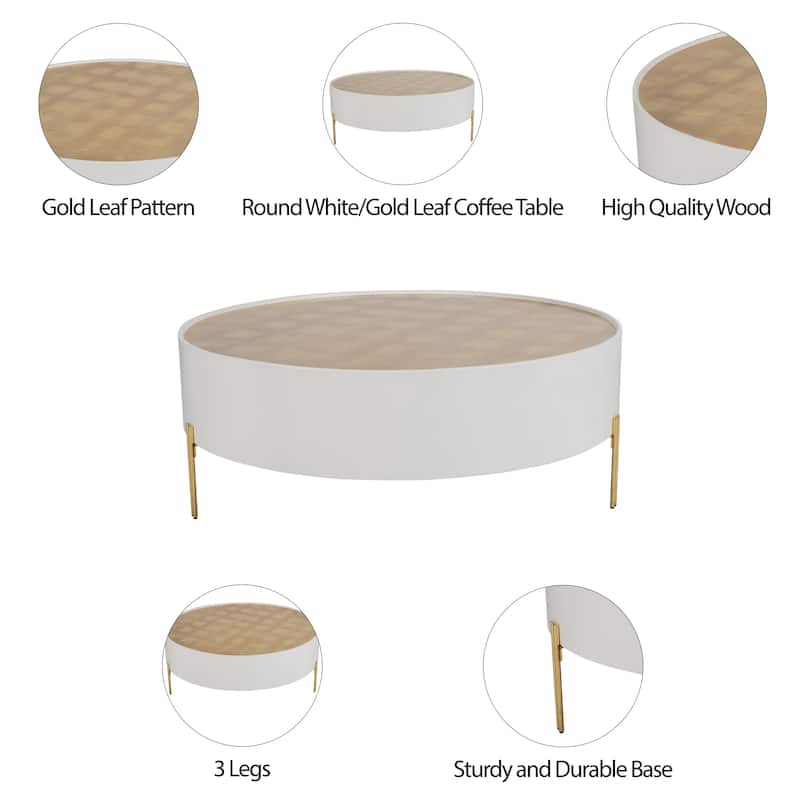 Sagebrook Home Modern Neutral Wood Gold Leaf Round Top Coffee and Accent Table