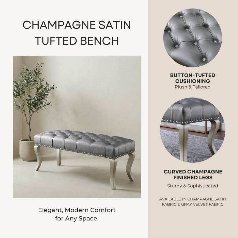 Roundhill Furniture Decor Maxem Tufted Upholstered Seat with Nailhead Trim Bench