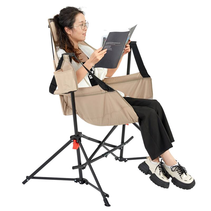 Portable Hammock Camping Rocking Chair with Pillow & Cup Holder, Khaki