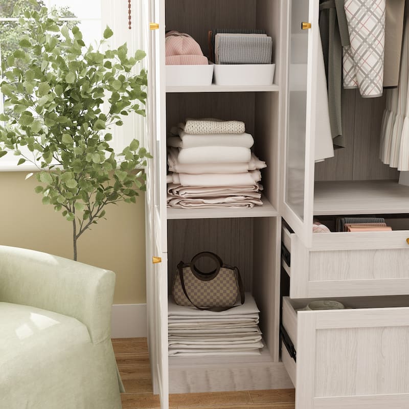 Modular Modern Glass Door Wardrobe:Storage Closet Solution Armoire