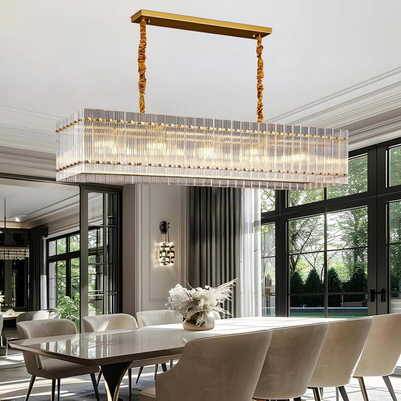 KAYLA 54" 10-Lights Black Luxury Linear Chandelier, Modern Chandelier
