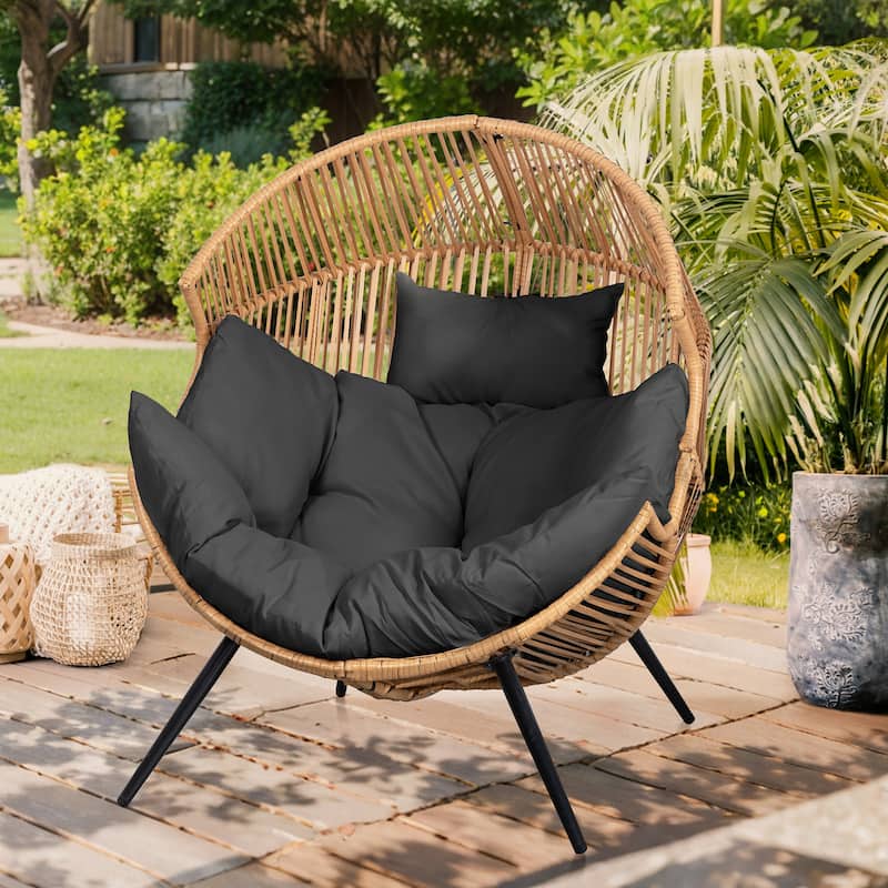 Futzca Wicker Egg Chair with Cushion - Yellow/Gray