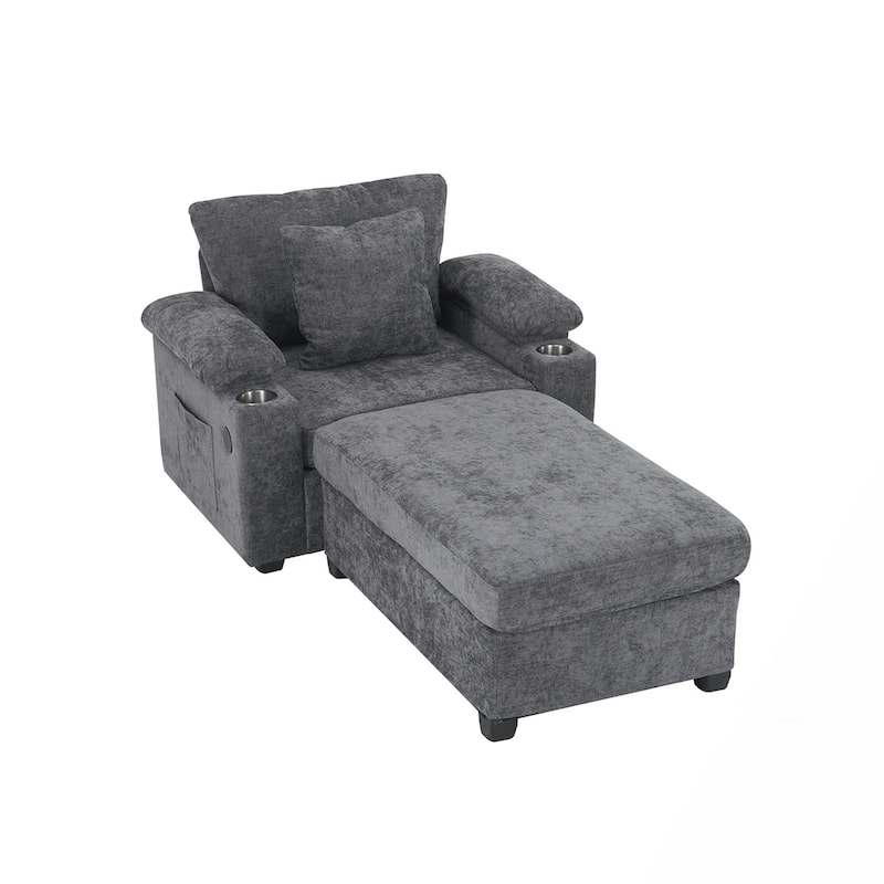 USB Charging Ports Oversized Arm Chair With Ottoman