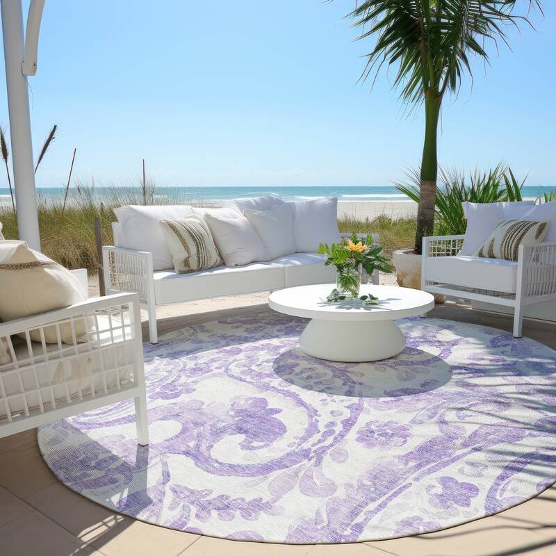 Machine Washable Indoor/ Outdoor Chantille Traditional Scroll Rug - Lavender - 8' x 8'