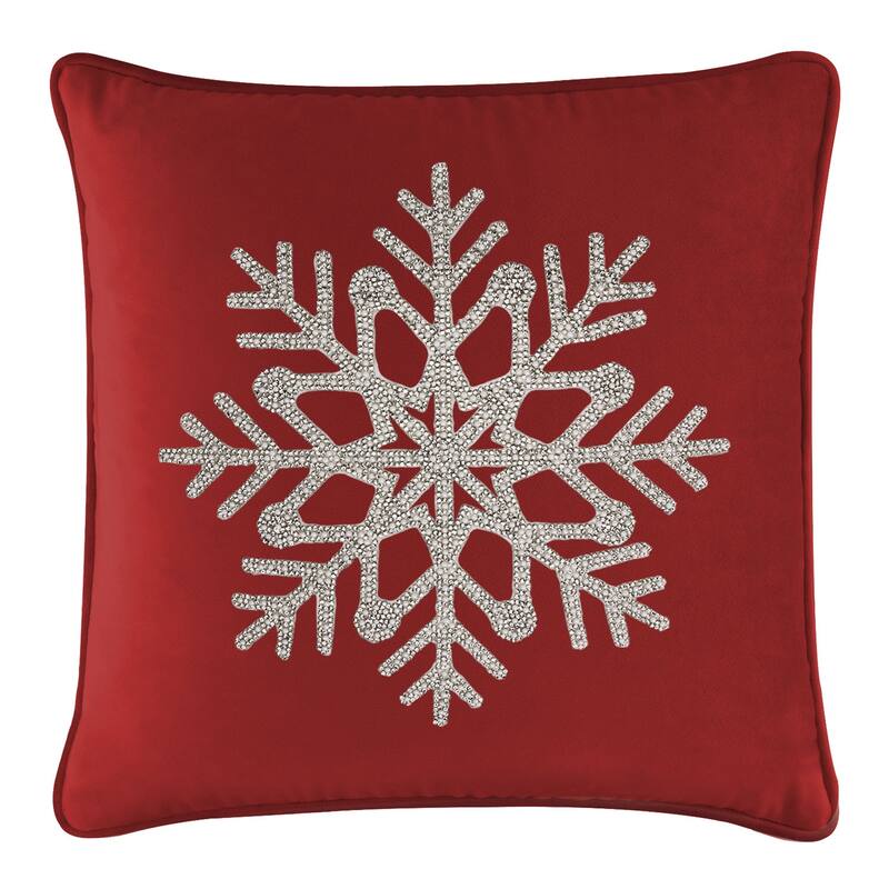 Sparkles Home Rhinestone Snowflake Pillow - Red - 16 x 16
