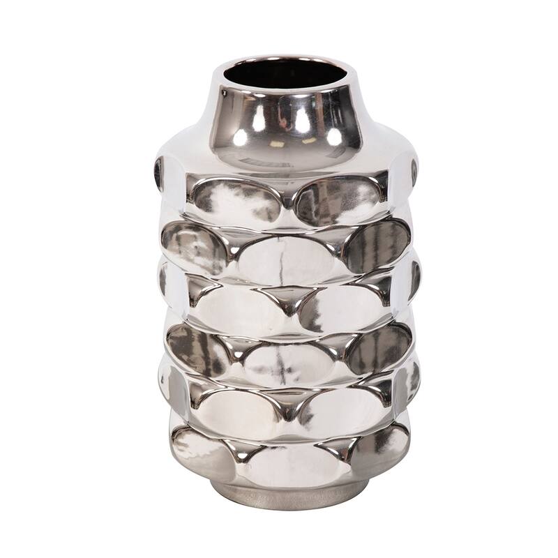 Allan Andrews Hammered Metallic Silver Ceramic Vase, Small - 10H x 6W x 6D