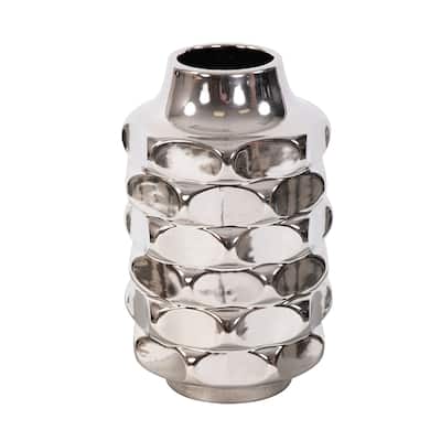 Allan Andrews Hammered Metallic Silver Ceramic Vase, Small - 10H x 6W x 6D