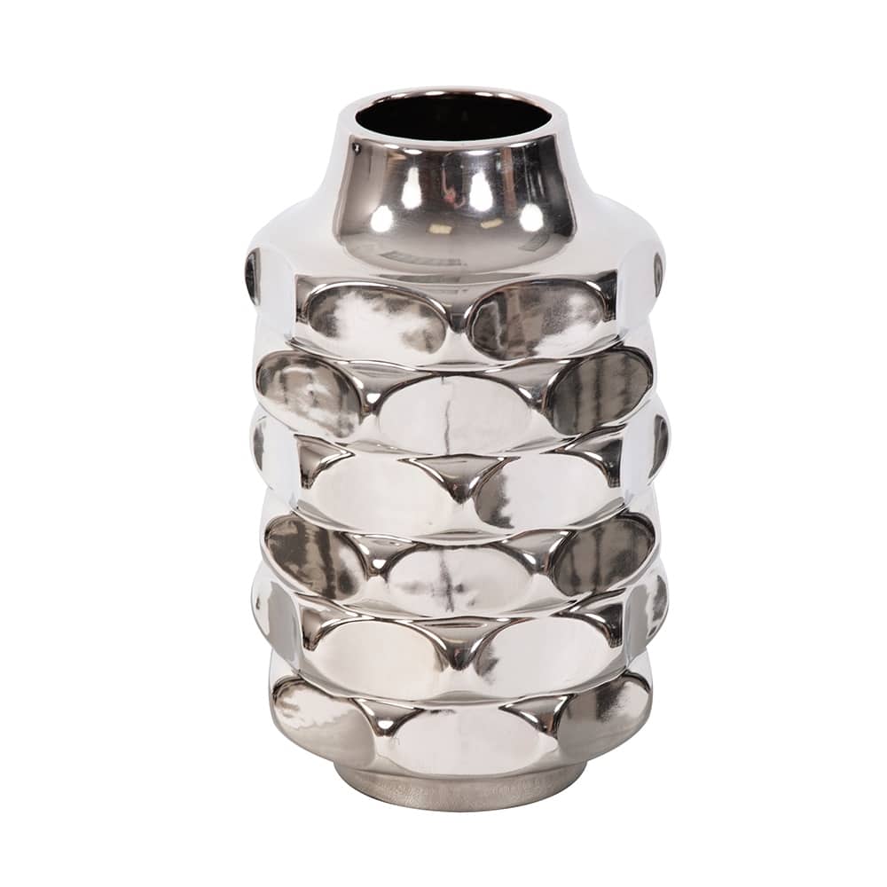 Allan Andrews Hammered Metallic Silver Ceramic Vase, Small - 10H x 6W x 6D