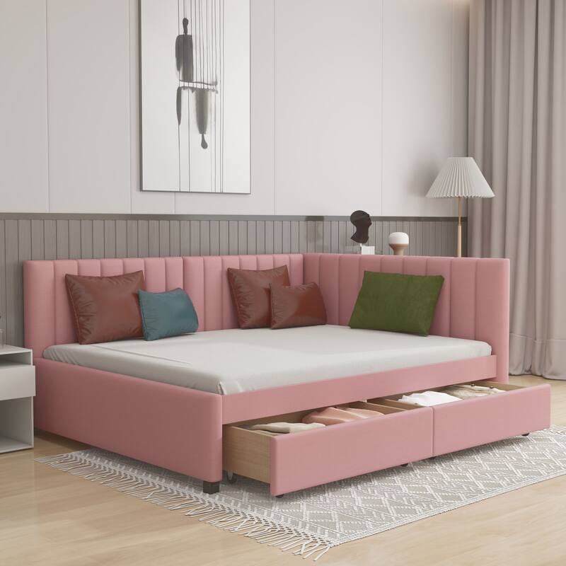 Upholstered sofa bed with 2 storage drawers