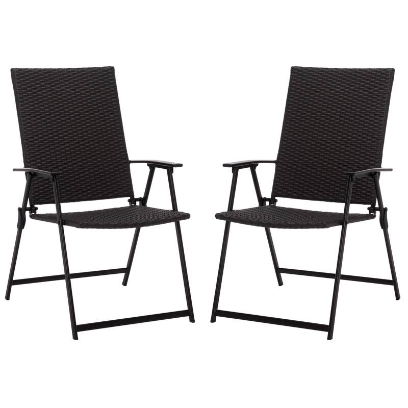 SAFAVIEH Outdoor Living Simon Folding Chair (Set of 2) - 23"W x 26"D x 38"H - Black/Black