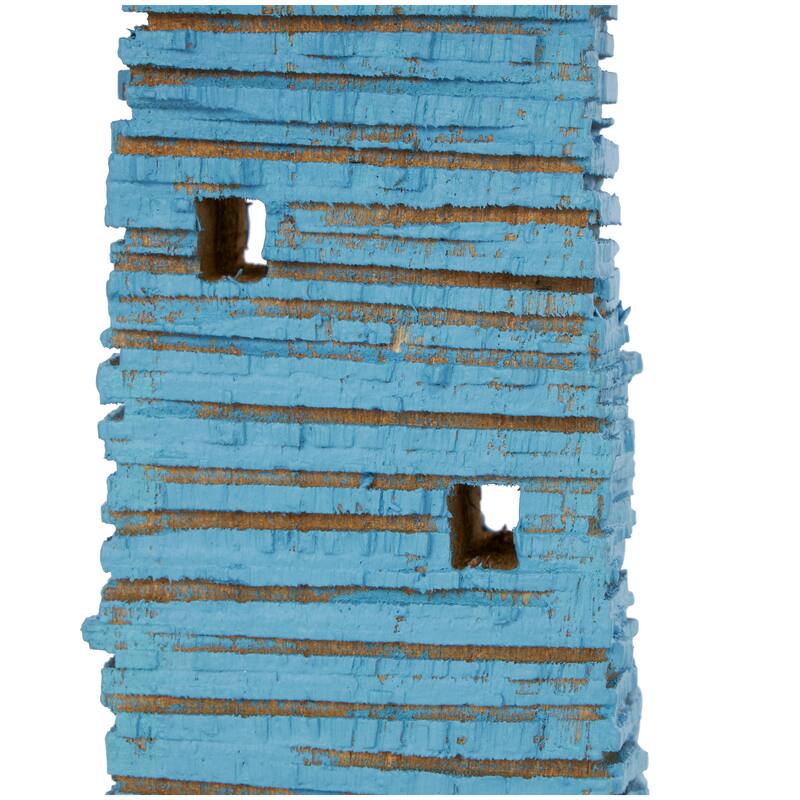 Red Wood Distressed Light House Decorative Sculpture with Blue and Brown Accents (Set of 2)