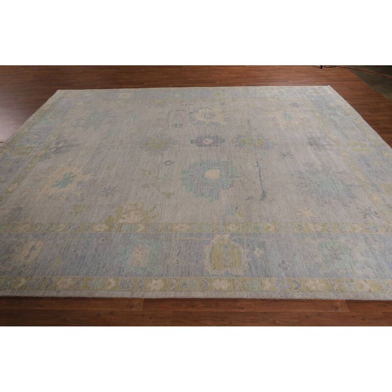 Vegetable Dye Oushak Oriental Area Rug Hand-Knotted Grey Wool Carpet - 8'11"x 11'8"