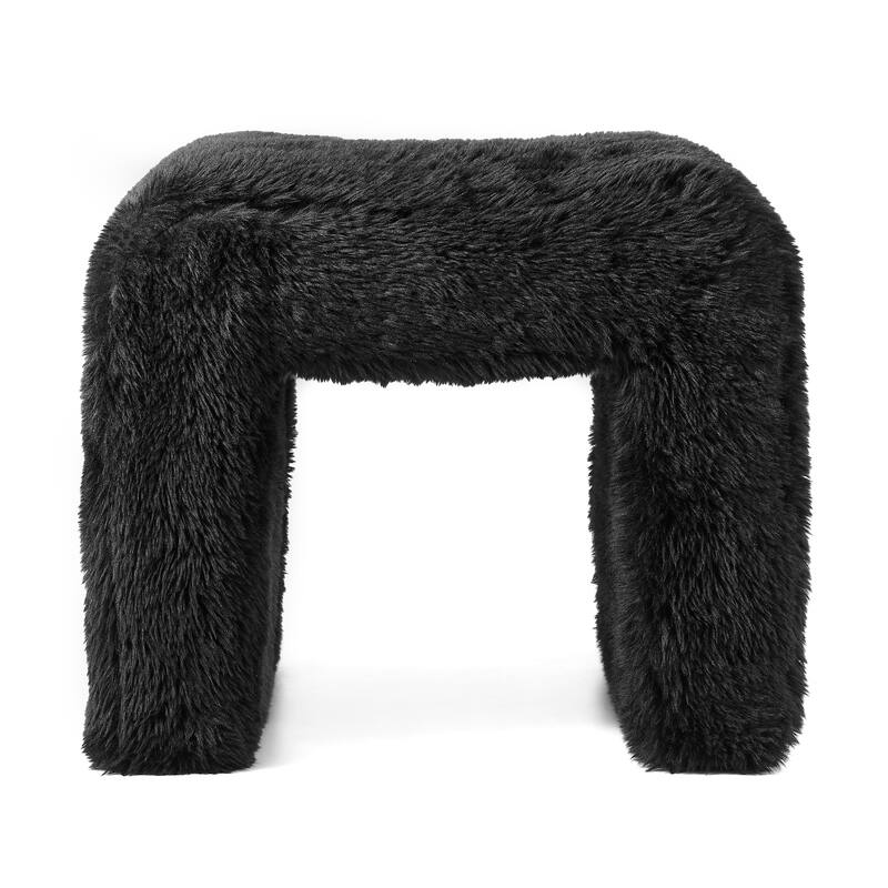 Roundhill Furniture Zorya Faux Fur U-Shaped Ottoman, Set of 2