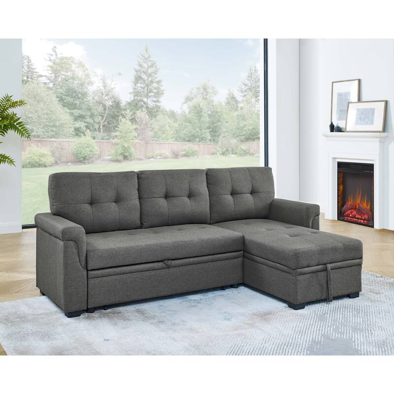 Polyester Sofa Bed 86" Pull Out Sleeper Gray 3 Seat Reversible Design - Gray