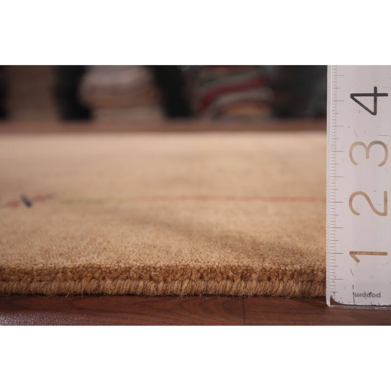 Gabbeh Indian Accent Rug Hand-Knotted Oriental Brown Wool Carpet - 3'10"x 5'8"