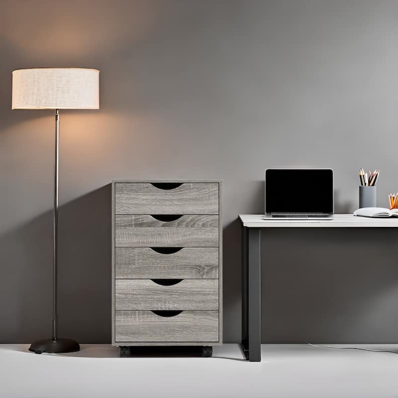 Portable 5-Drawer Wooden Cabinet with 360° Wheels, Smooth Pullout & Extra Top Storage