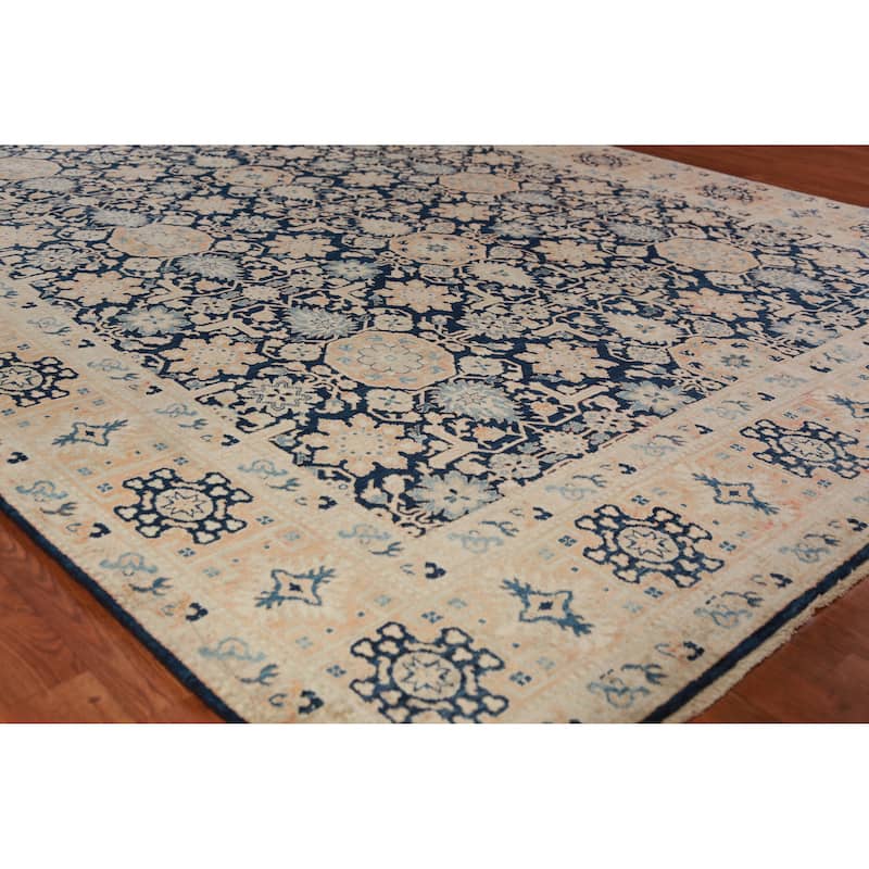 Vegetable Dye Blue Ziegler Oriental Area Rug Hand-Knotted Wool Carpet - 8'1"x 10'1" - 8'1"x 10'1" - Blue