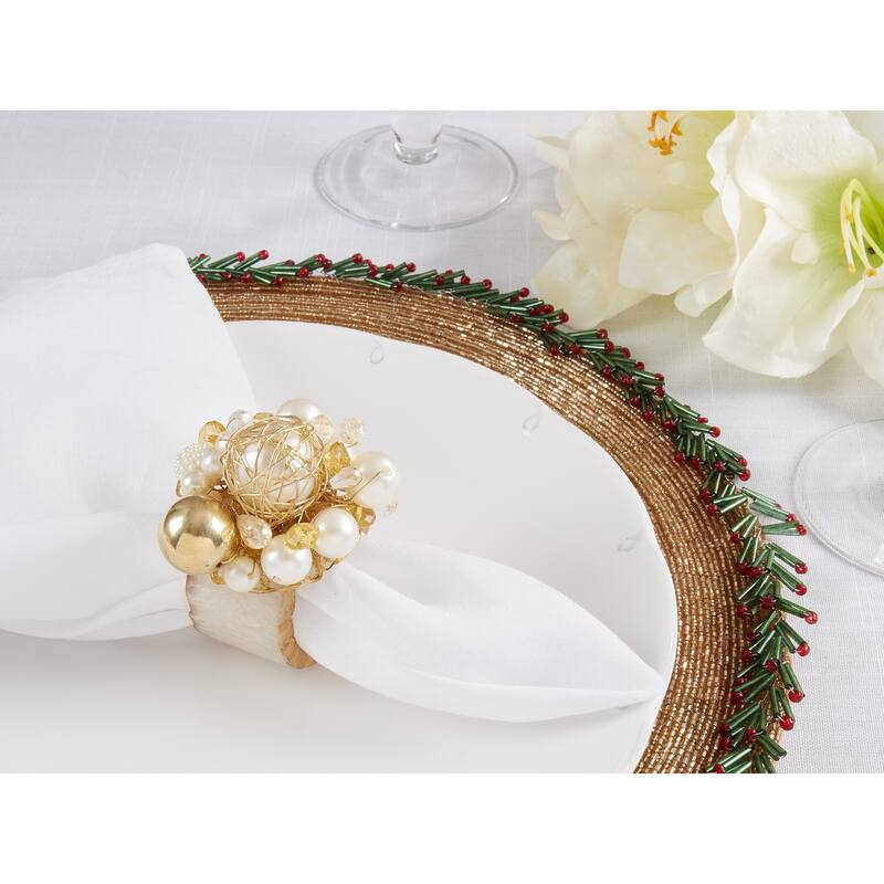 Glitzy Affair Beaded Napkin Ring (Set of 4) - Gold